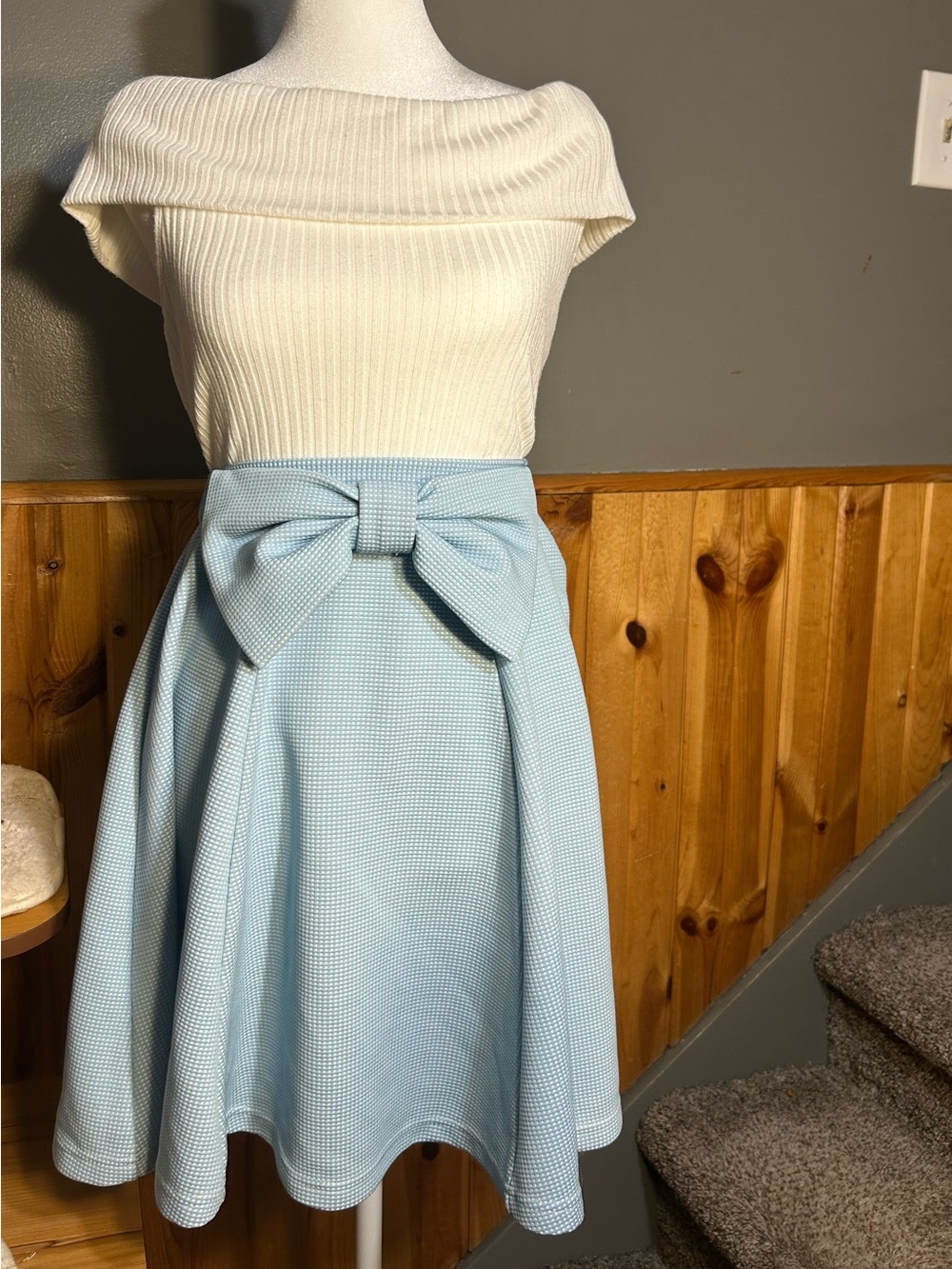 Light Blue Midi Dress with Bow Waist